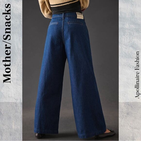 SNACKS! PUSH POP PLEATED NERDY HIGH WAIST WIDE LEG JEANS SIZE 32 DENIM COLDBREW - Picture 4 of 9
